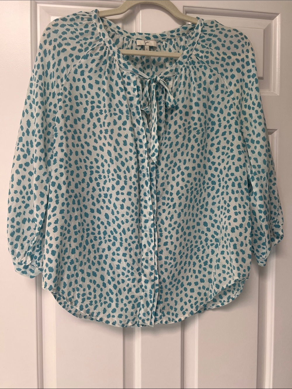 Women's Teal Spot Tie-Neck Blouse